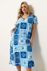 YOURS Plus Size Blue Tile Print Midi Dress | Yours Clothing 3