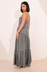 PixieGirl Petite Women's Grey Acid Wash Asymmetric Tiered Maxi Dress | PixieGirl 2