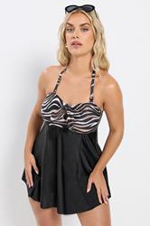 YOURS Plus Size Black Zebra Print Tummy Control Swim Dress | Yours Clothing 5