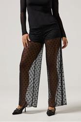 PixieGirl Petite Women's Black Polka Dot Mesh Trousers | PixieGirl 1