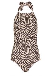 LTS Tall Women's Natural Brown Zebra Halterneck Swimsuit | Long Tall Sally 5