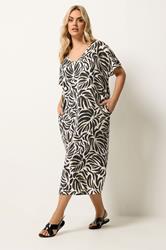 YOURS Plus Size Natural Brown & Green Leaf Print Dress | Yours Clothing 1