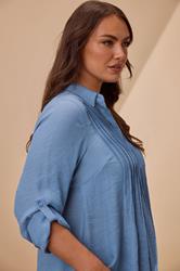 EVANS Plus Size Blue Pintuck Tab Sleeve Shirt | Evans 1