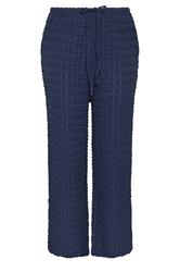 YOURS Curve Navy Blue Bubble Textured Wide Leg Trousers