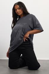 YOURS Plus Size Grey Embellished Bow Oversized T-Shirt | Yours Clothing 1