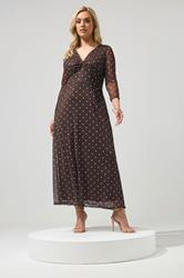 YOURS LONDON Plus Size Chocolate Brown Polka Dot Knot Front Dress | Yours Clothing 3