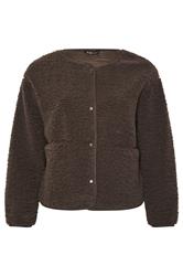 YOURS Curve Chocolate Brown Collarless Fleece Jacket