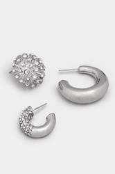 YOURSET 3 PACK Silver Tone Mixed Stud & Hoop Earring Set | Yours Clothing 4