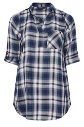 YOURS Curve Navy Blue Check Overhead Shirt