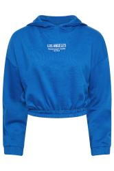 PixieGirl Petite Cobalt Blue 'Los Angeles' Slogan Cotton Cropped Hoodie