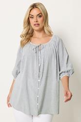 YOURS Plus Size Navy Blue Stripe Tie Detail Top | Yours Clothing 3
