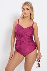 YOURS Plus Size Burgundy Red Super Sculpt Crossover Swimsuit | Yours Clothing 4