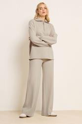 LTS PREMIUM Tall Beige Brown Knitted Wide Leg Trousers | Long Tall Sally 3