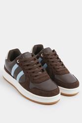 Chocolate Brown Padded Lace Up Trainers In Wide E Fit