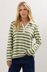 M&Co Petite Green & White Stripe Cotton Polo Shirt | M&Co 3