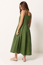 PixieGirl Petite Khaki Green Pleated Midi Dress | PixieGirl 2