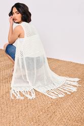 PixieGirl Petite Women's Ivory White Crochet Longline Waistcoat | PixieGirl 4
