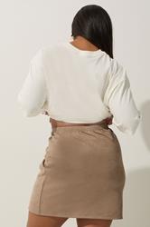 LIMITED COLLECTION Plus Size Beige Brown Faux Suede Mini Skirt | Yours Clothing 2