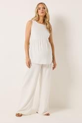LTS Tall Women's Maternity Cream Wide Leg Linen Trousers | Long Tall Sally 3