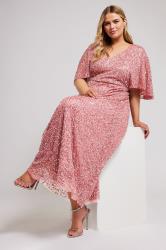 LUXE Plus Size Pink Hand Embellished Angel Sleeve Maxi Dress | Yours Clothing 2