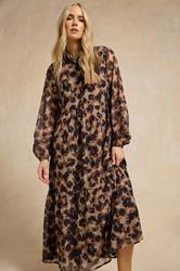 LTS Tall Brown Marble Sheer Tiered Dress | Long Tall Sally 3