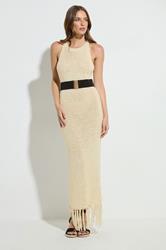 STAR Natural Brown Knitted Tassel Trim Midaxi Dress | StarByJM 1