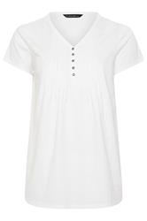 EVANS Curve White Short Sleeve Cotton Henley Top