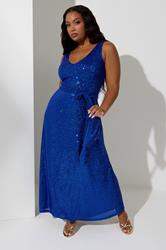 YOURS LONDON Plus Size Cobalt Blue Sequin V-Neck Maxi Dress | Yours Clothing 1