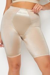 Plus Size Nude Satin Control High Waisted Shorts | Yours Clothing 3