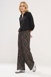 PixieGirl Petite Chocolate Brown Check Wide Leg Trousers | PixieGirl 3