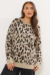 YOURS Plus Size Natural Brown Soft Touch Leopard Jumper | Yours Clothing 3