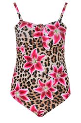 YOURS Plus Size Brown Floral Leopard Tie Front Bandeau Swimsuit | Yours Clothing 8