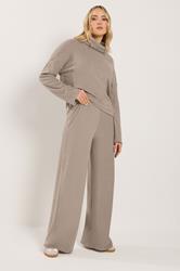 LTS Tall Women's Natural Brown Ribbed Wide Leg Trousers | Long Tall Sally 3