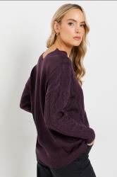 LTS Tall Dark Purple Cable Knit V-Neck Jumper | Long Tall Sally 4