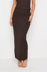PixieGirl Petite Women's Chocolate Brown Ribbed Maxi Tube Skirt | PixieGirl 1