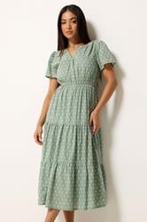 M&Co Petite Sage Green Dobby Tiered Maxi Dress | M&Co 2