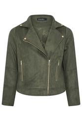 EVANS Curve Khaki Green Suedette Biker Jacket