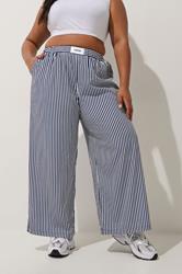 LIMITED COLLECTION Plus Size Navy Blue Stripe Boxer Waist Trousers | Yours Clothing 2
