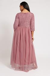 LUXE Plus Size Dark Pink Sequin Hand Embellished Maxi Dress | Yours Clothing  4