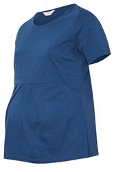 BUMP IT UP MATERNITY Curve Navy Blue Soft Cotton Pleat Front Peplum Top
