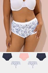 YOURSET 5 PACK Plus Size Navy Blue Floral Print Full Briefs | Yours Clothing 1