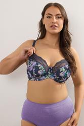 YOURSET 2 PACK Plus Size Black & Purple Floral Underwired Bras | Yours Clothing 2