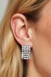 Silver Tone Diamante Square Earrings | Yours Clothing 1
