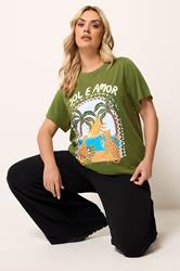 YOURS Plus Size Green 'Sol E Amor' Graphic T-Shirt | Yours Clothing 1