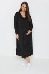BUMP IT UP MATERNITY Plus Size Black Premium Ribbed Button Through Dress | Yours Clothing 1