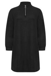 YOURS Plus Size Black Ribbed Quarter Zip Jumper Dress | Yours Clothing 5