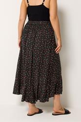 YOURS Plus Size Black Ditsy Floral Ruffle Skirt | Yours Clothing 2