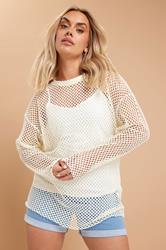 YOURS Plus Size Cream Crochet Crew Neck Sweatshirt | Yours Clothing 3