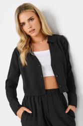PixieGirl Petite Womens Black Textured Cropped Shirt | PixieGirl 5