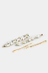 YOURSET 4 PACK Gold Crystal Hairslide Set | Yours Clothing 2